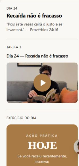 Tela real do Dia 24 no App, com o vídeo e o exercício